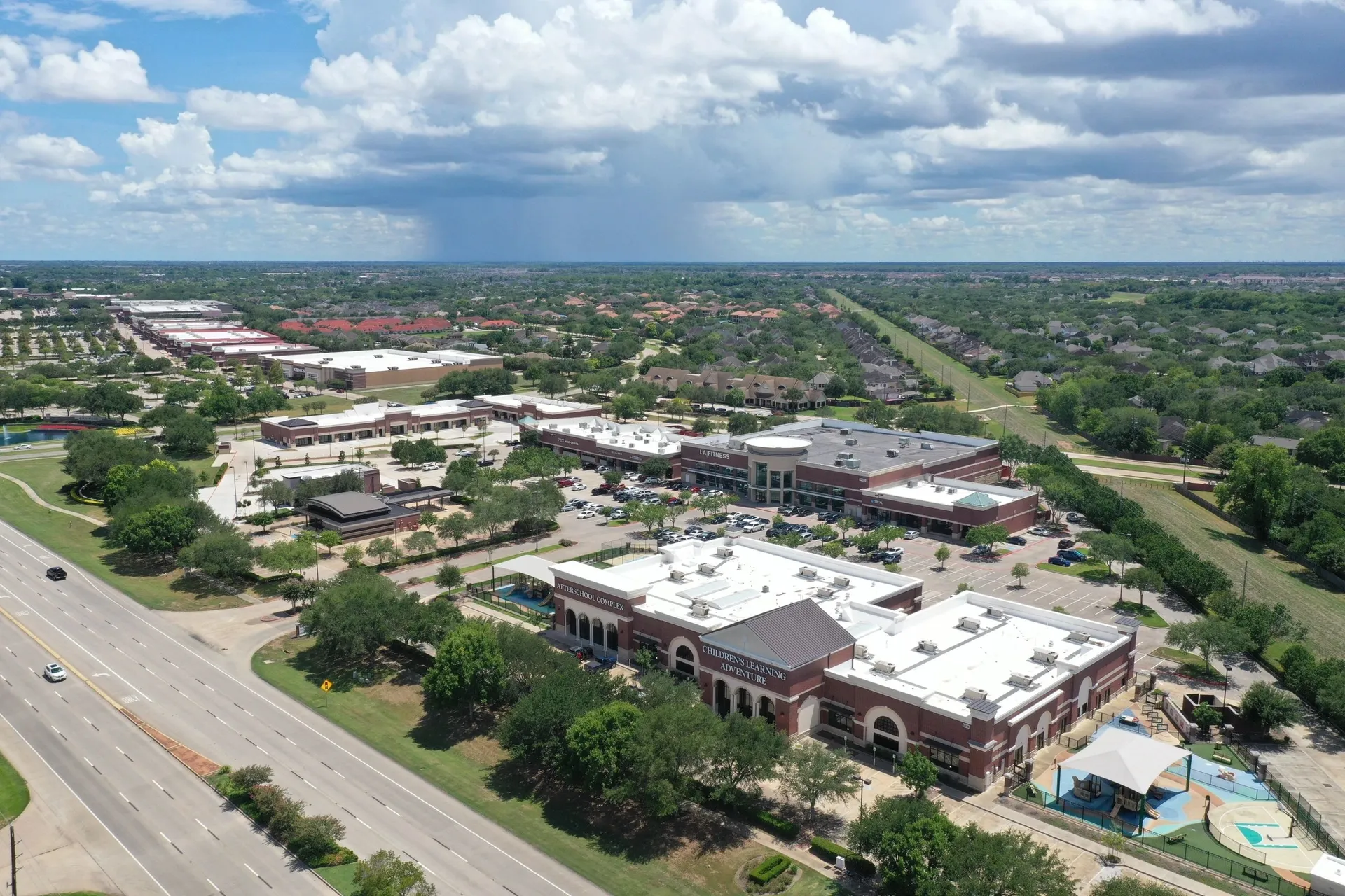Aerial view of a completed Houston-area construction project